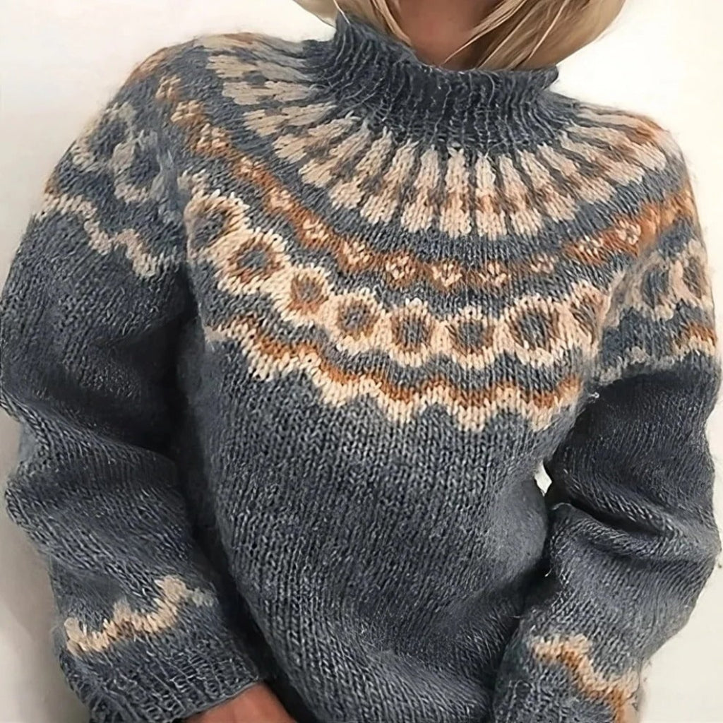 Maglione lavorato a maglia a collo alto con motivo norvegese - Stile classico