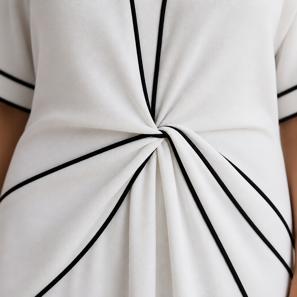 SolariaSilk – Flowy Contrast-Trim Midi Dress with Twist-Knot Waist - Esilora