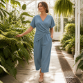 PureLuxe – Elegant Wrap-Waist Two-Piece Set with Wide-Leg Pants - Esilora