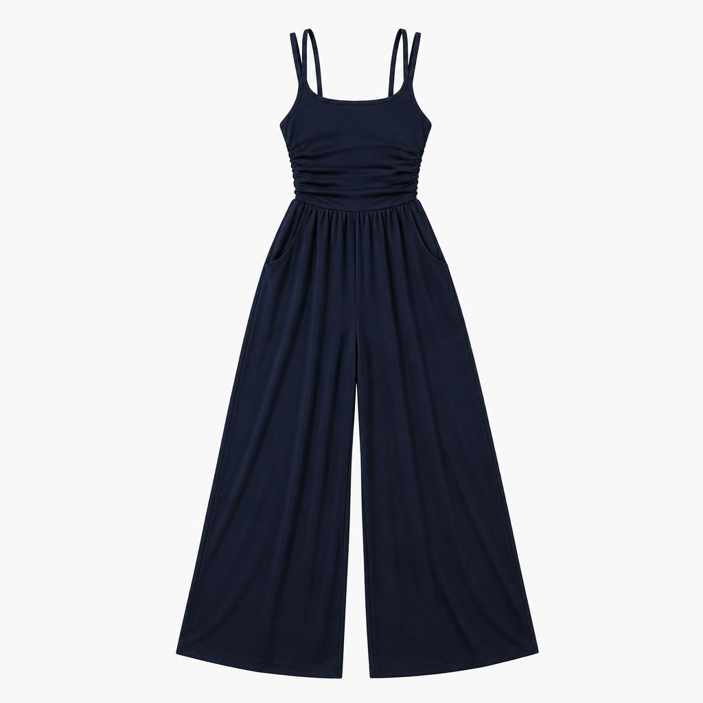 SolaraWave – Flowy Wide-Leg Summer Jumpsuit with Ruched Bodice - Esilora
