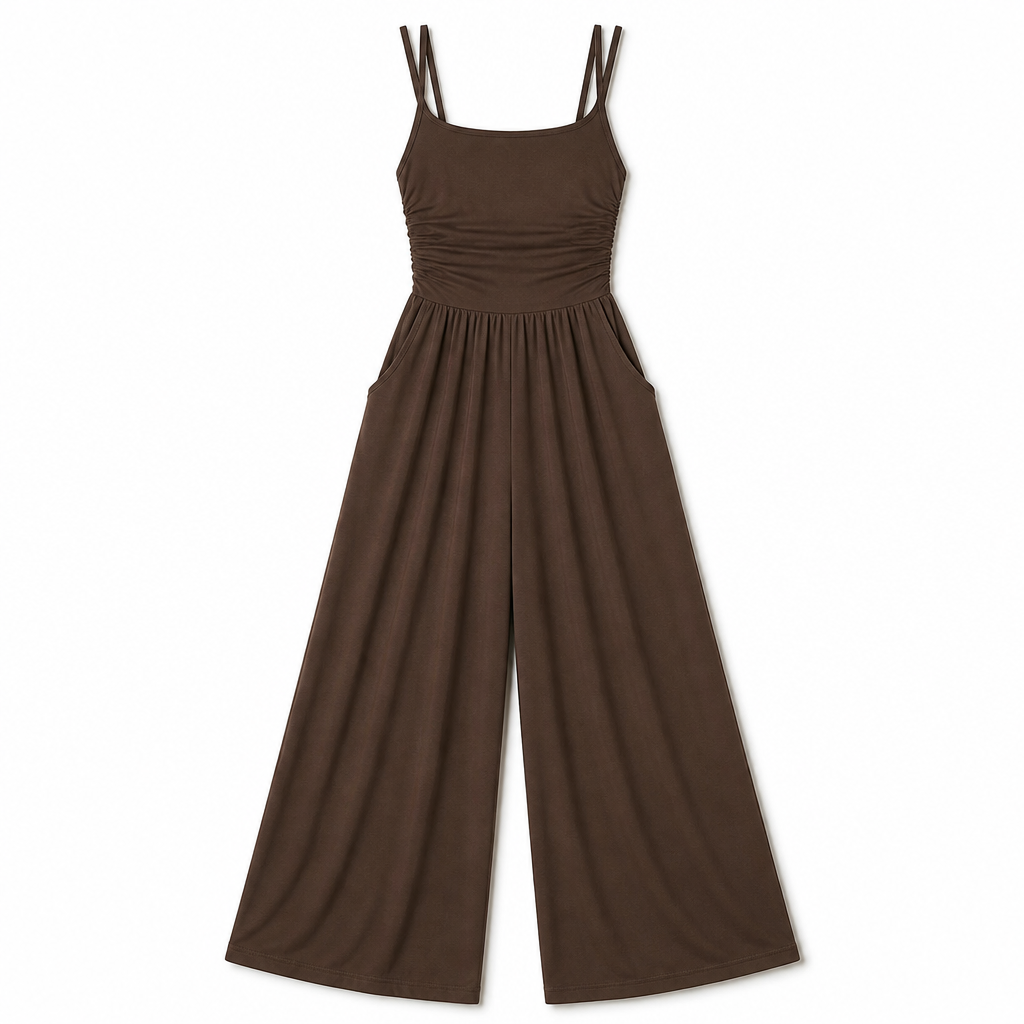 SolaraWave – Flowy Wide-Leg Summer Jumpsuit with Ruched Bodice - Esilora