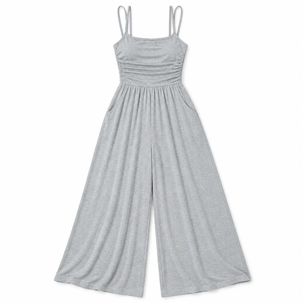 SolaraWave – Flowy Wide-Leg Summer Jumpsuit with Ruched Bodice - Esilora