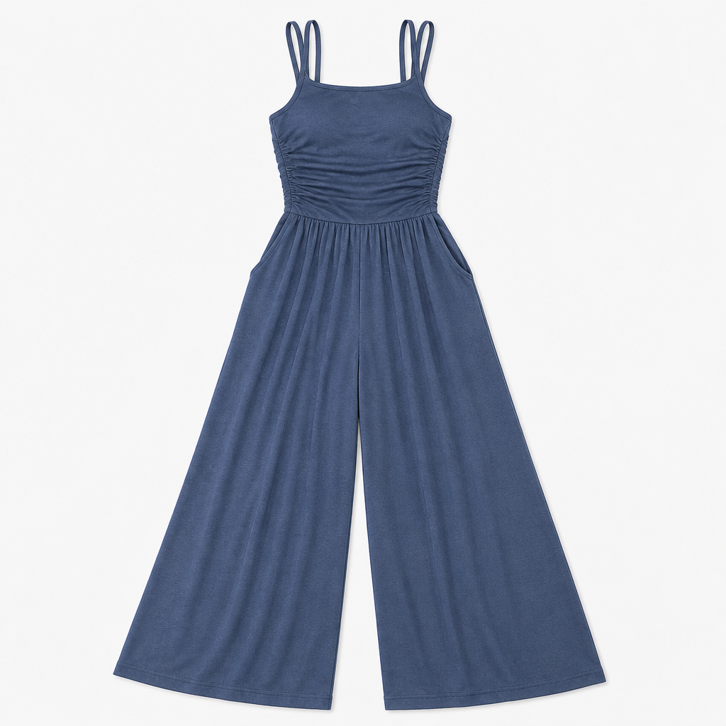 SolaraWave – Flowy Wide-Leg Summer Jumpsuit with Ruched Bodice - Esilora