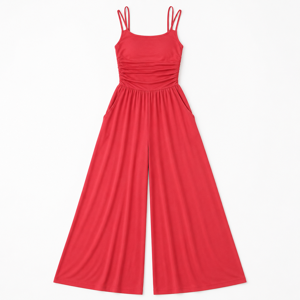 SolaraWave – Flowy Wide-Leg Summer Jumpsuit with Ruched Bodice - Esilora