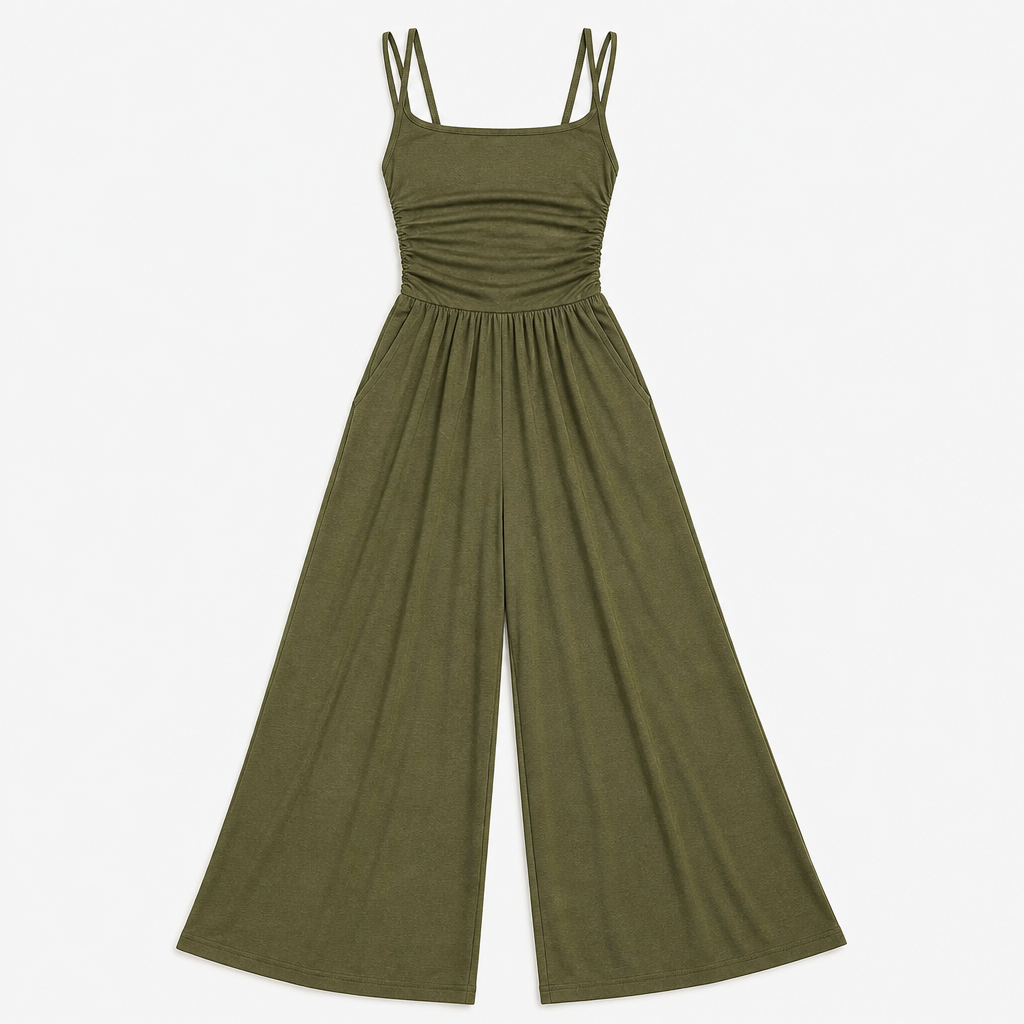SolaraWave – Flowy Wide-Leg Summer Jumpsuit with Ruched Bodice - Esilora