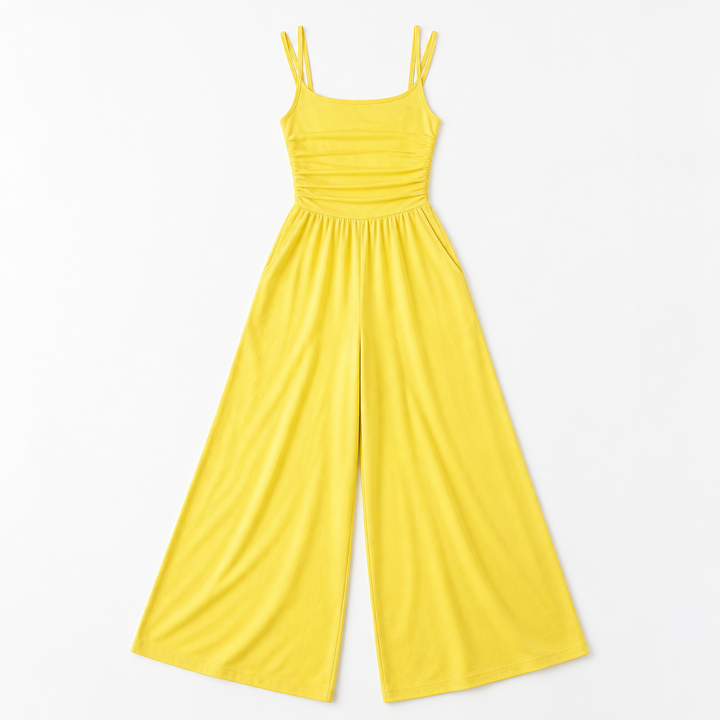 SolaraWave – Flowy Wide-Leg Summer Jumpsuit with Ruched Bodice - Esilora