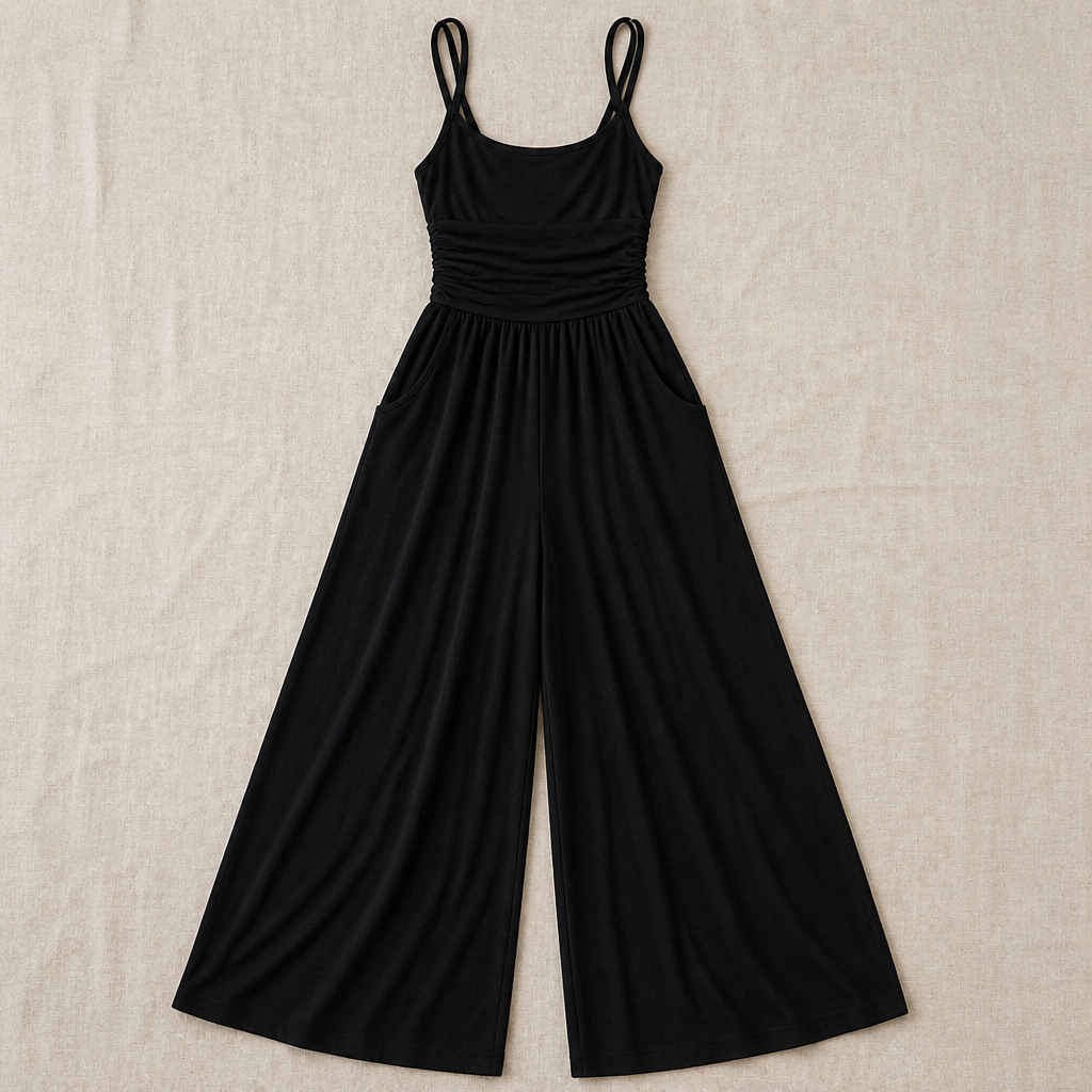 SolaraWave – Flowy Wide-Leg Summer Jumpsuit with Ruched Bodice - Esilora
