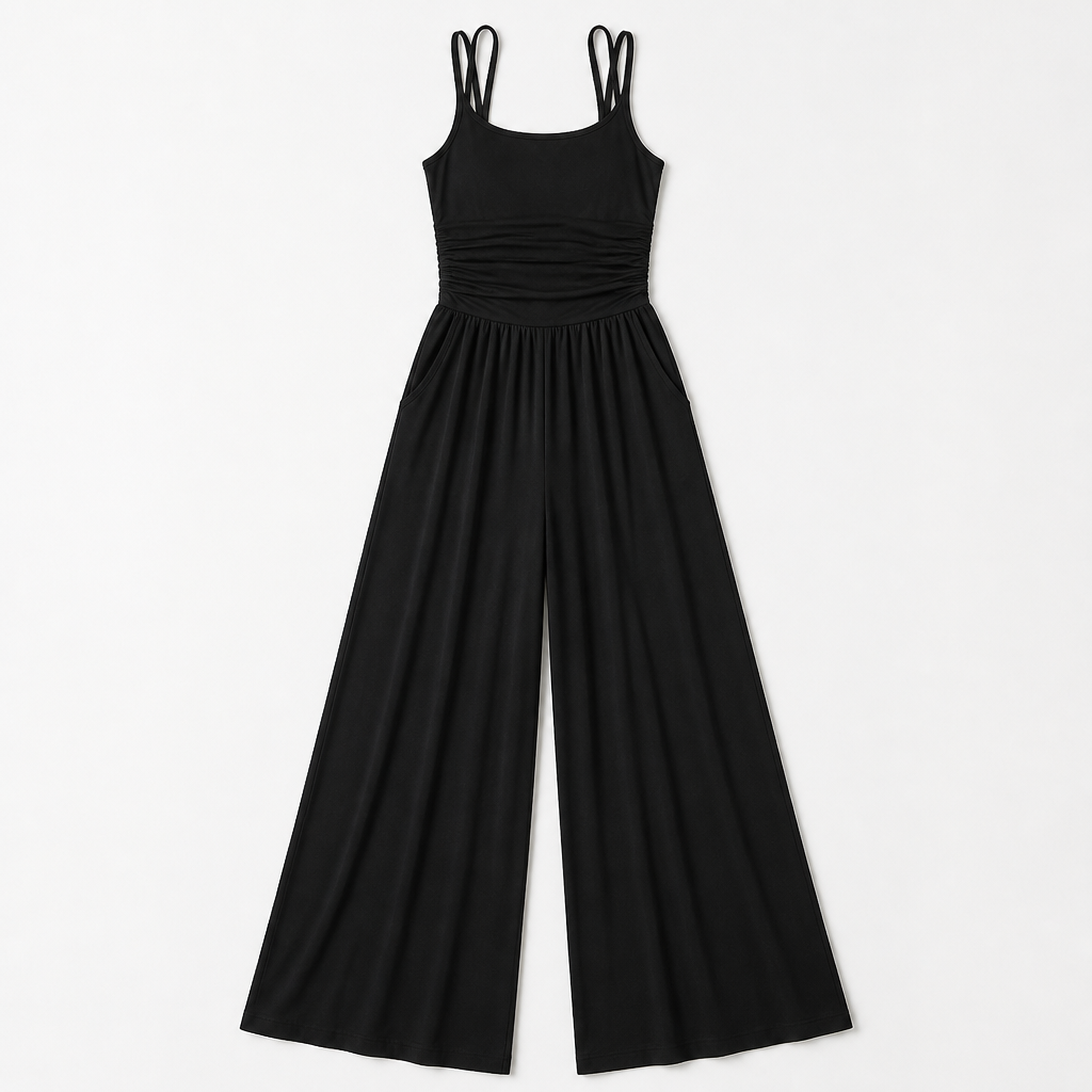 SolaraWave – Flowy Wide-Leg Summer Jumpsuit with Ruched Bodice - Esilora