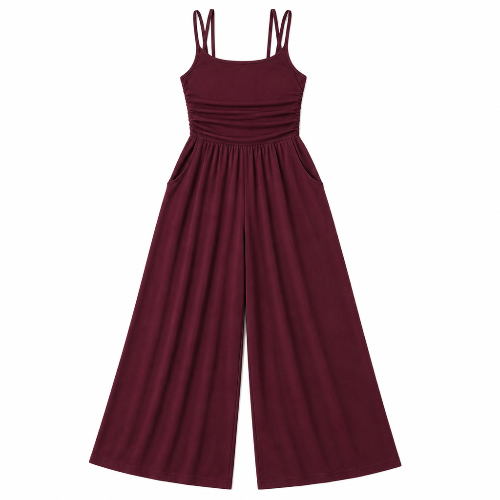 SolaraWave – Flowy Wide-Leg Summer Jumpsuit with Ruched Bodice - Esilora