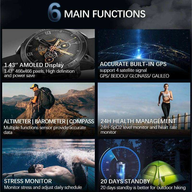 Smartwatch with GPS, Altimeter, Barometer, and Compass for Outdoor Activities - Esilora