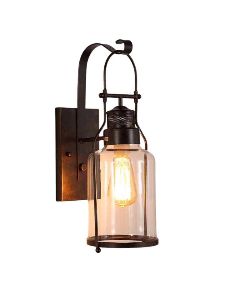 Industrial Wall Sconce – American Vintage Outdoor Iron Light with Glass Shade | Esilora