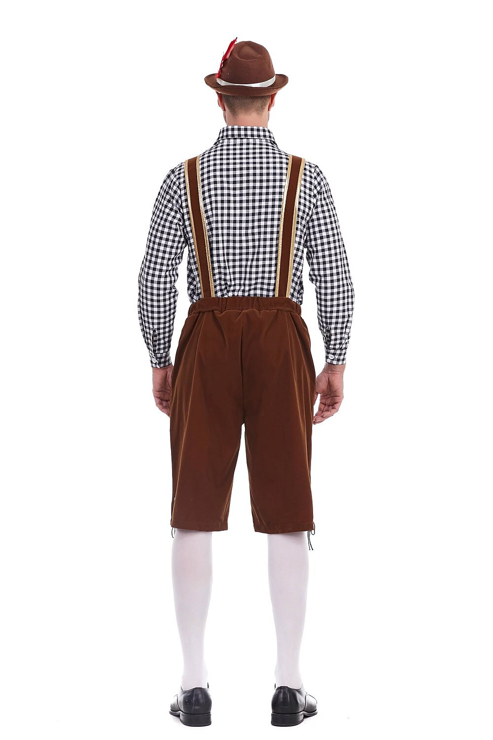 AlpenKönig kostumesæt til mænd — broderede lederhosen, ternet skjorte