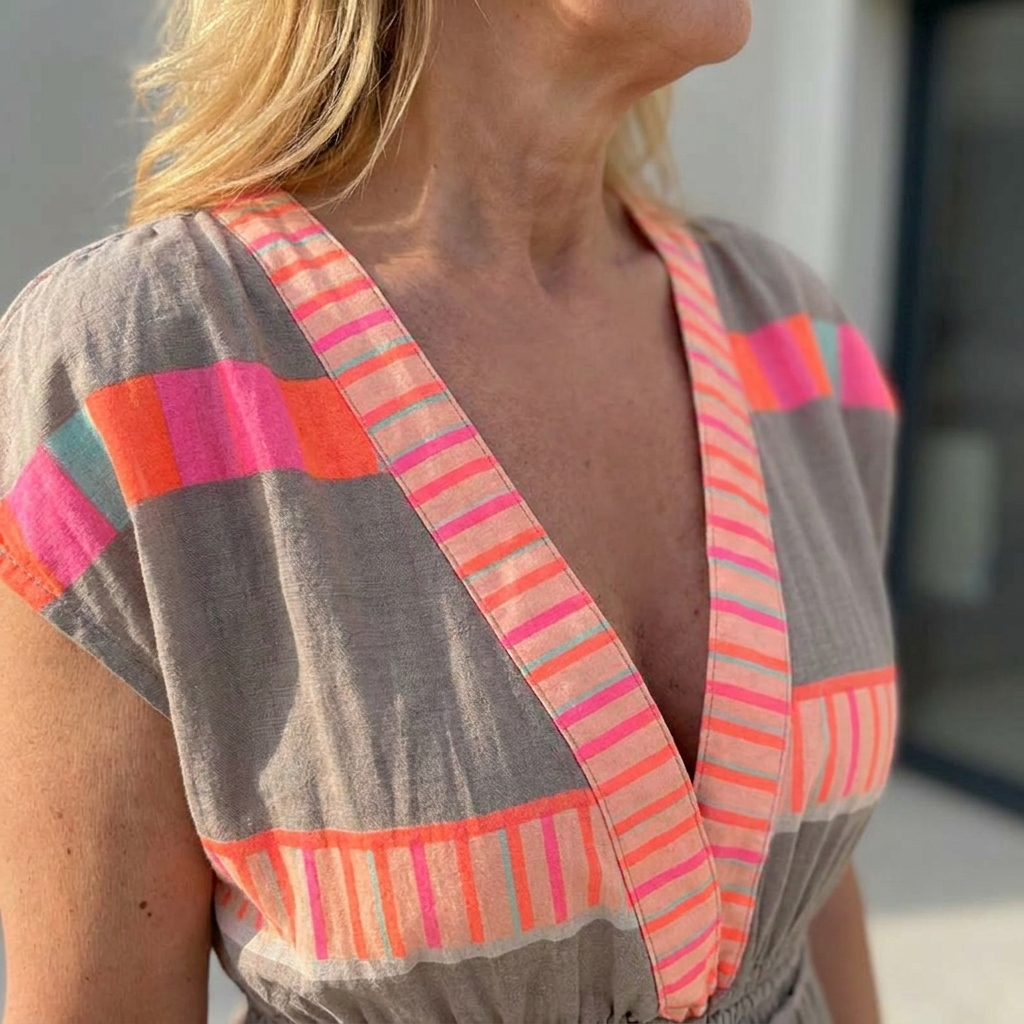 Solana – Maxi-jurk met bohemienprint, V-hals, laagjes en kwastjesceintuur - Esilora