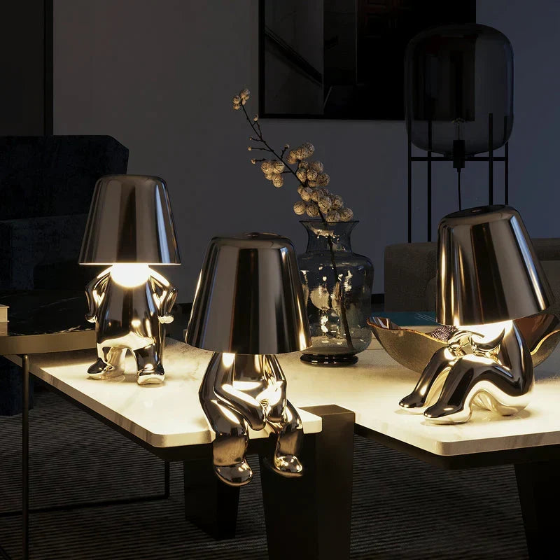 Modern Gold LED Table Lamp — Wireless Figurine, 18x9.6cm, 3W