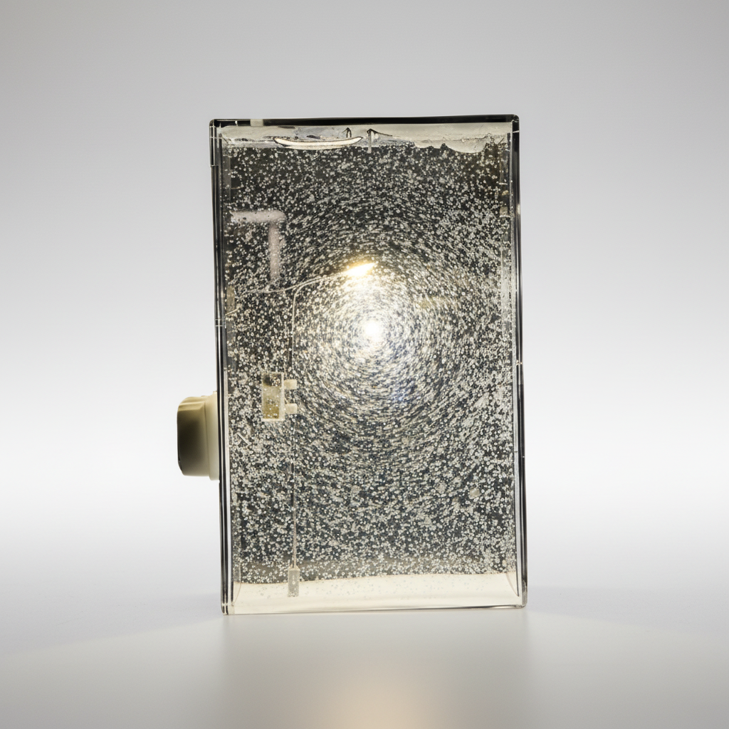 Lampe de table Chute de neige — Lueur givrée diffuse et particules flottantes