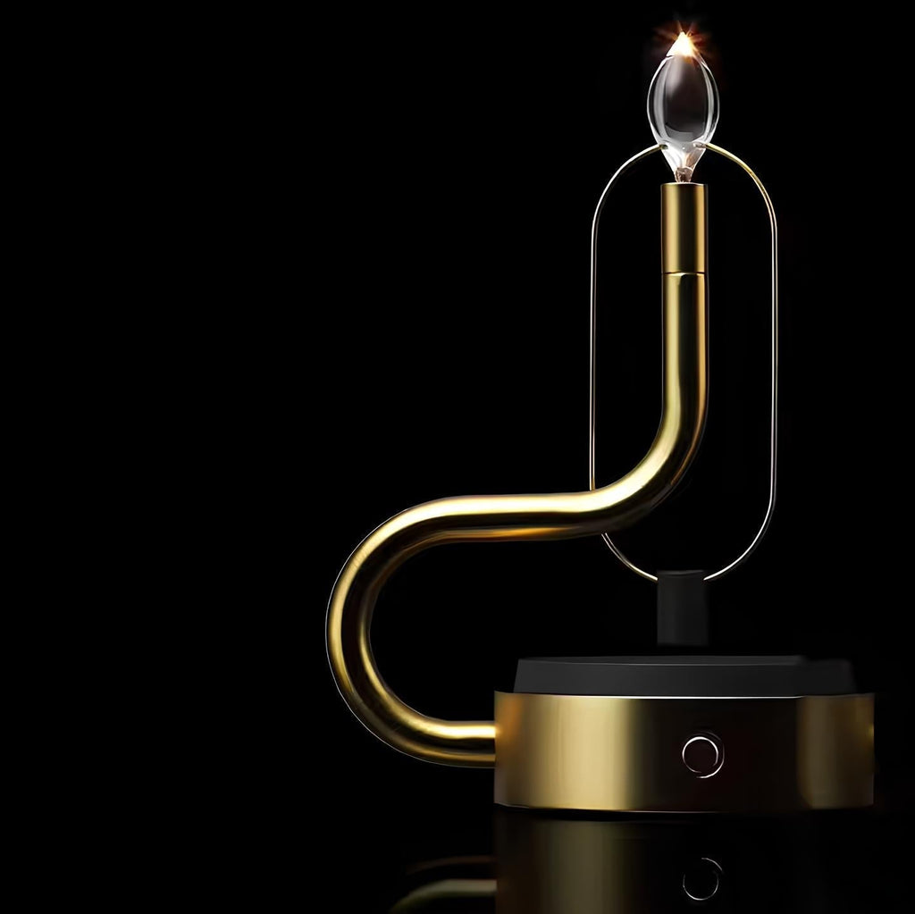LED-bordslampa i glas — kinetiskt svängande hölje, magnetisk pendellampa