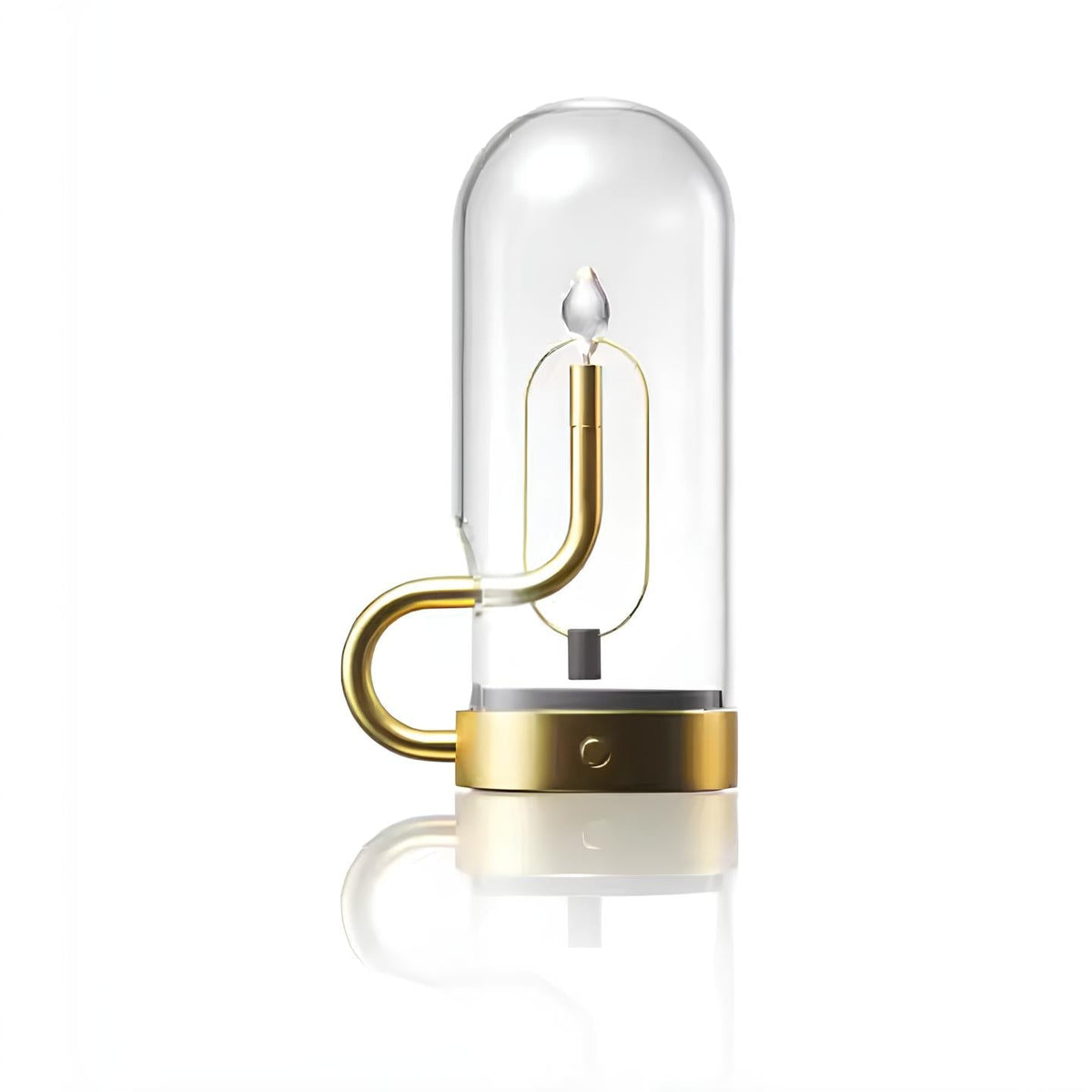 LED-bordslampa i glas — kinetiskt svängande hölje, magnetisk pendellampa