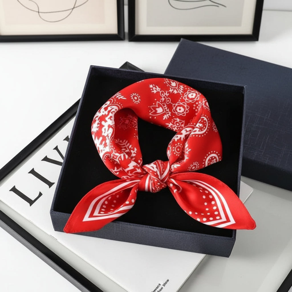 Hedvábný šátek se vzorem — módní design, lehký splývavý materiál