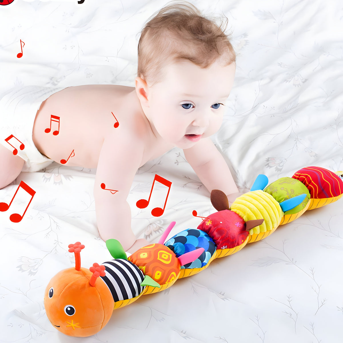 Kleurrijke pluchen rammelaar voor baby's — melodieën bij het knijpen