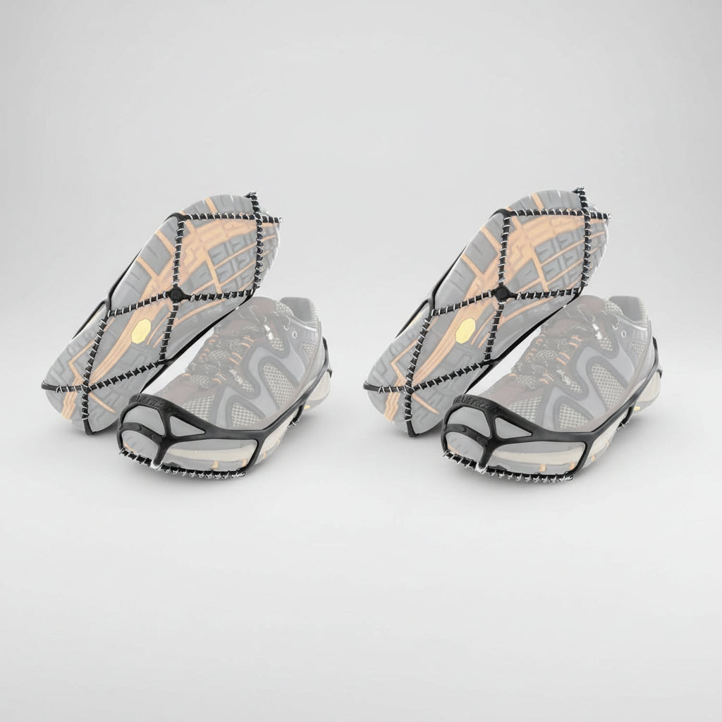Skobroddar med lås — halkfri omslutande ram för fäste i snö
