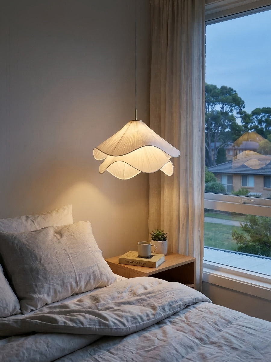 Oslan Contemporary Fabric Double-Layer Pleated Pendant – Bedroom or Café | Esilora