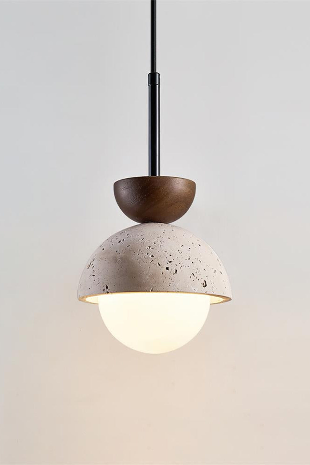 Modern Minimalist Hemisphere Travertine Wood Pendant Lamp | Esilora