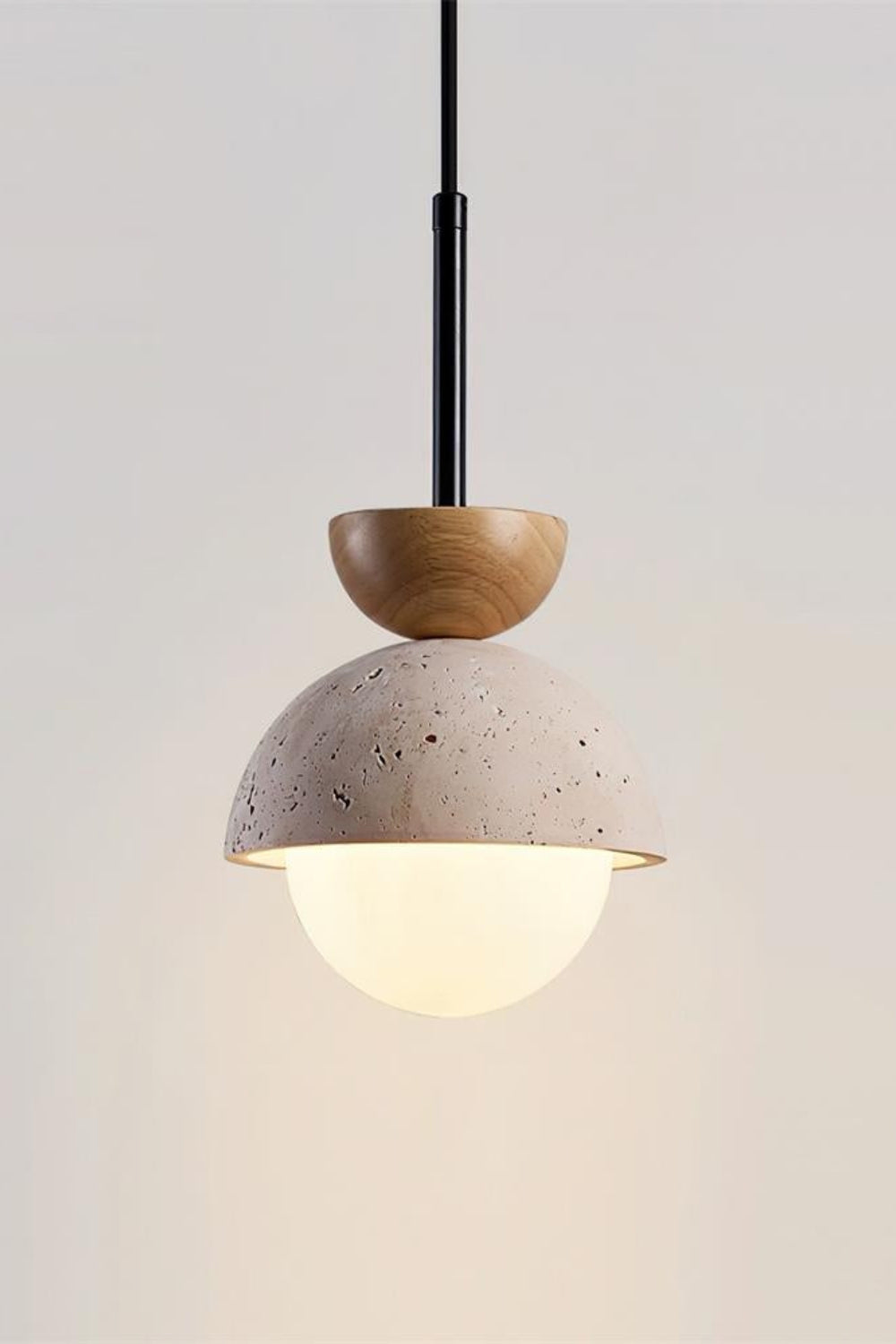 Modern Minimalist Hemisphere Travertine Wood Pendant Lamp | Esilora
