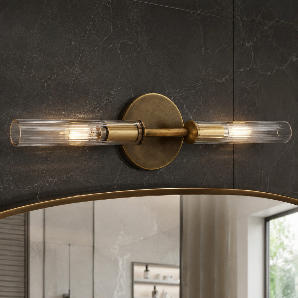 Bravira Glass Tube Wall Sconce - Classic Ribbed Brass Tube Lighting | Esilora