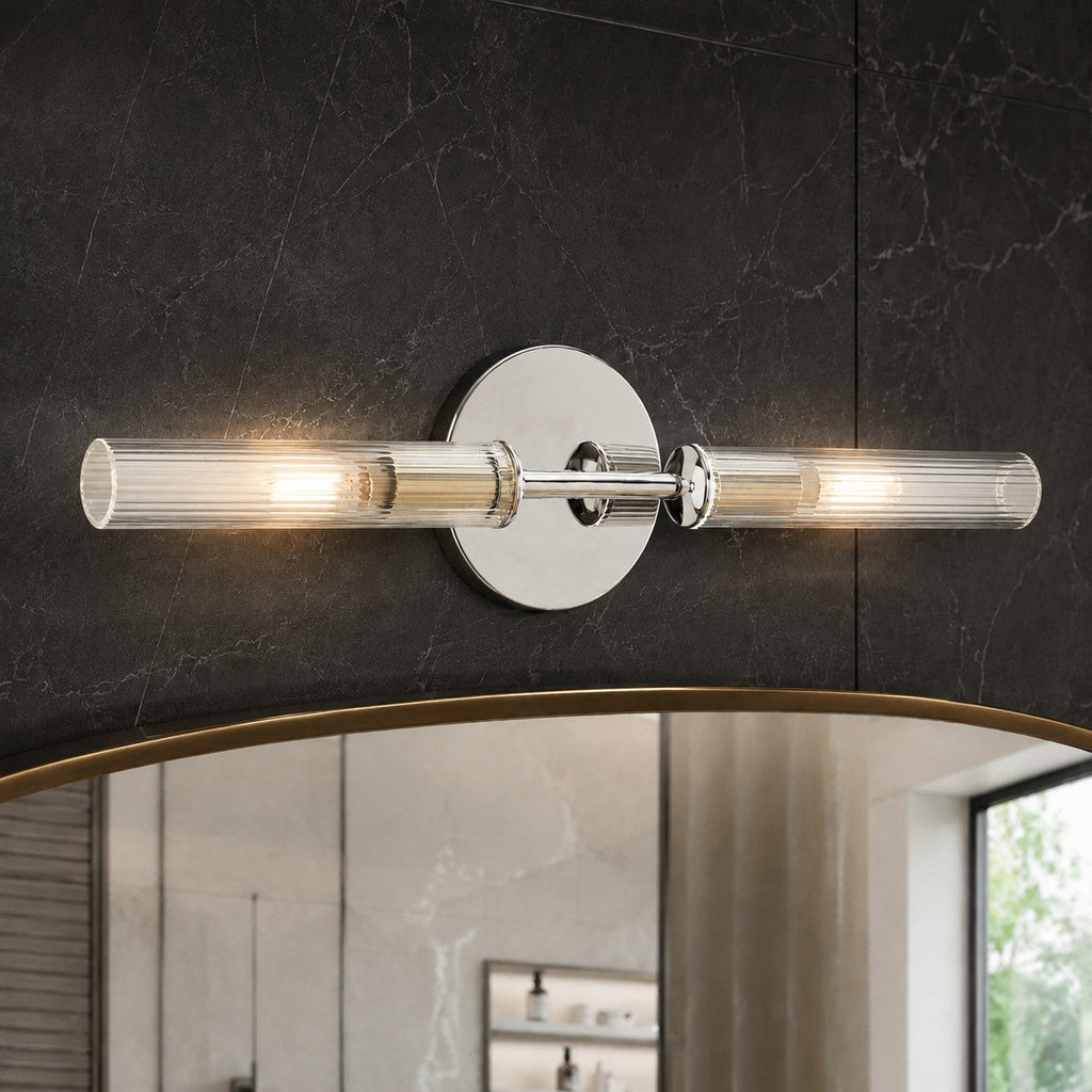 Bravira Glass Tube Wall Sconce - Classic Ribbed Brass Tube Lighting | Esilora