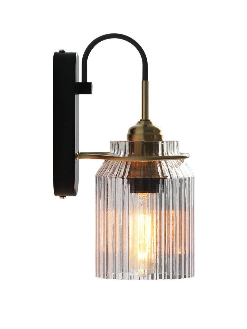 Modern Ribbed Brass and Glass Wall Sconce - Vanity Light for Bathroom Mirrors | Esilora