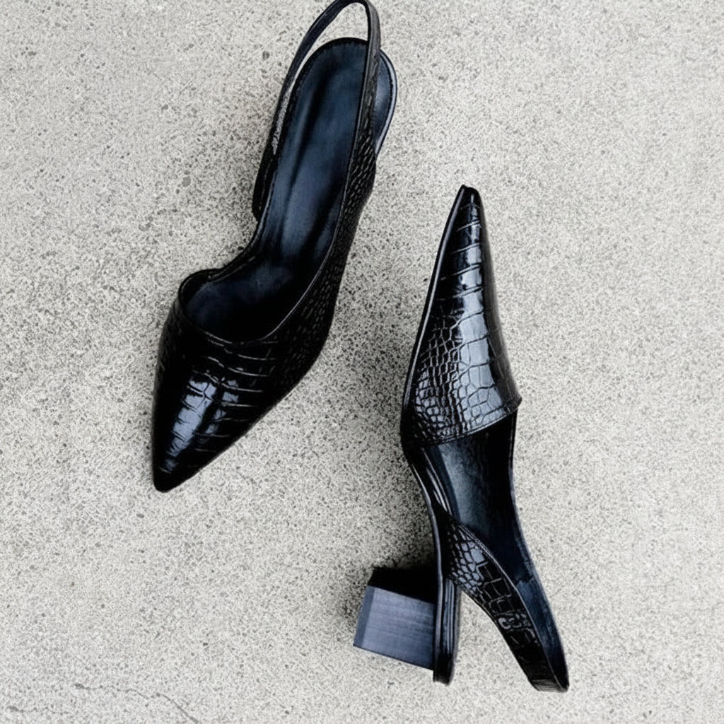 Sapatos de salto slingback para mulher — salto de bloco estruturado, palmilha acolchoada e base contornada