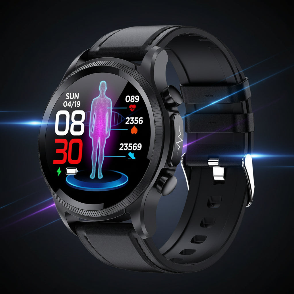 Smartwatch eletrónico com Bluetooth — monitor de glicemia, preto