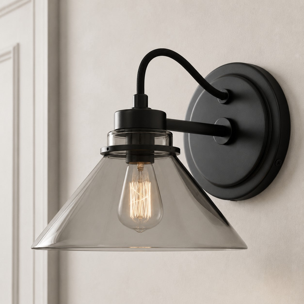 Aurenza Curved Arm Globe Wall Sconce – Modern Industrial Wall Lamp for Bathroom, Bedroom, and Hallway | Esilora
