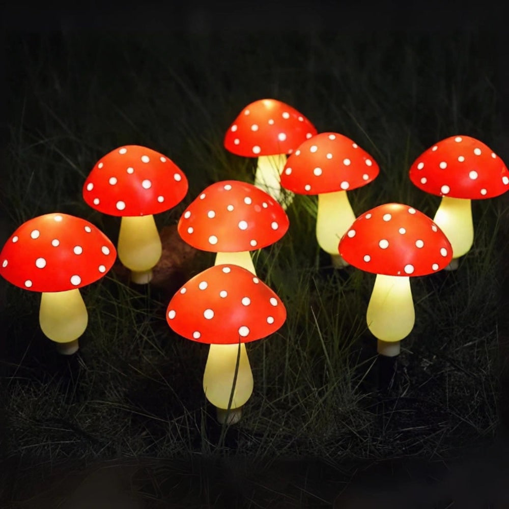Luzes solares LED de jardim em forma de cogumelo — sensor crepuscular automático