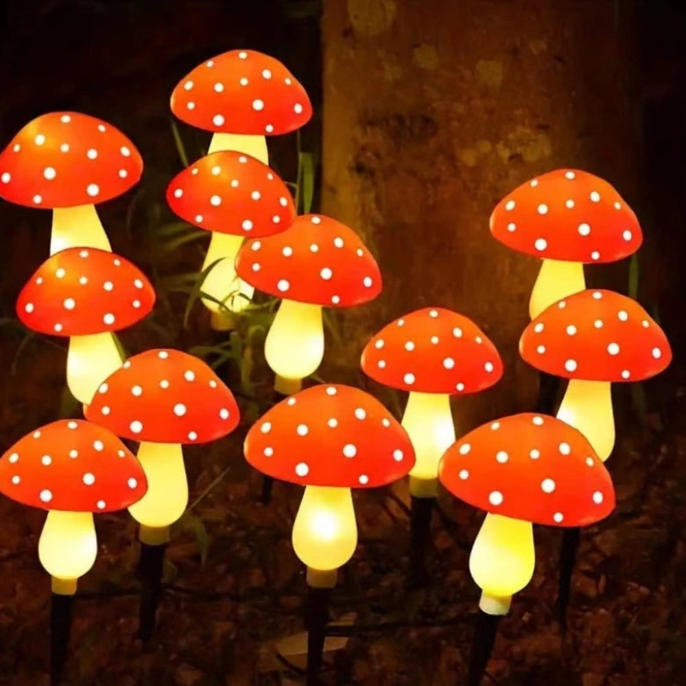 Luzes solares LED de jardim em forma de cogumelo — sensor crepuscular automático