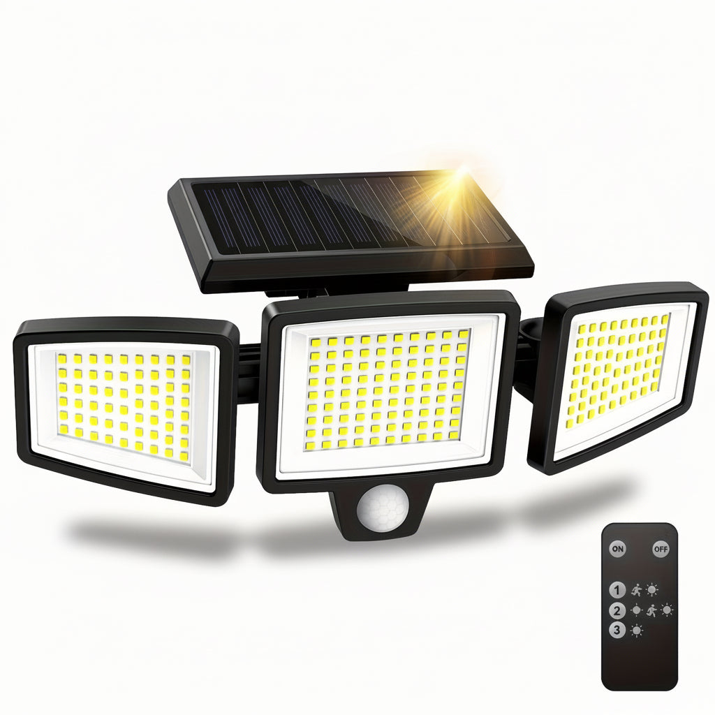 Luz de segurança solar — detetor de movimento, emissor portátil, elevada eficiência
