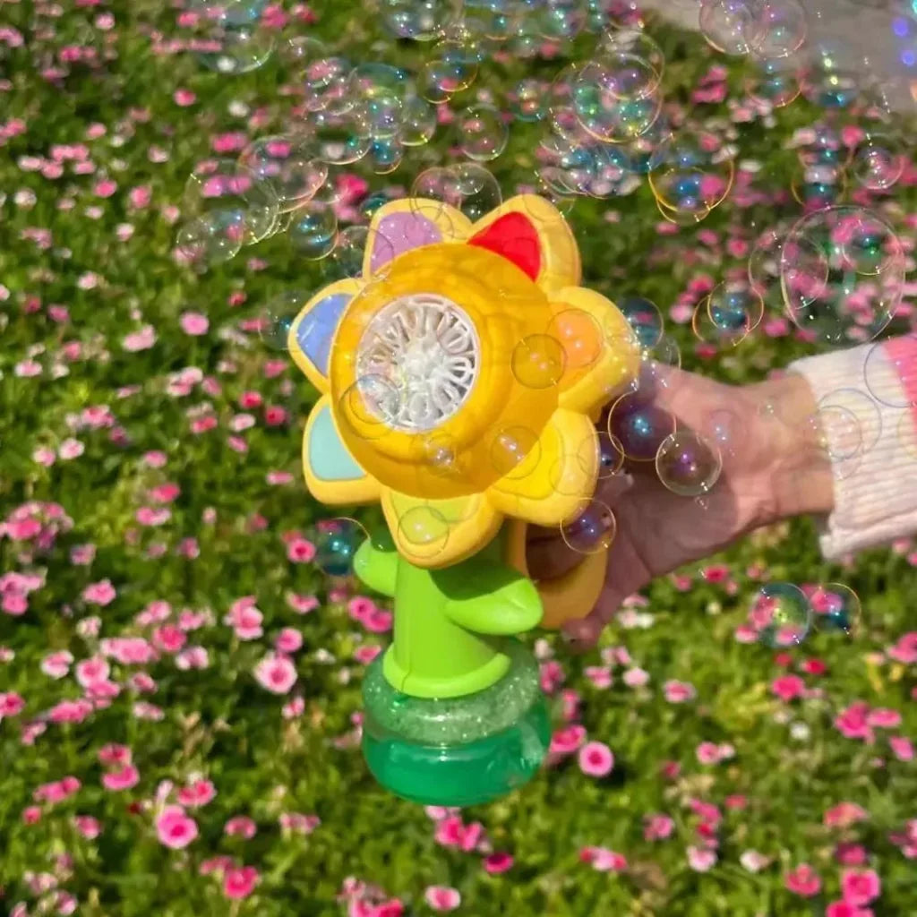 Såpbubbelmaskin — solrosformad design med kontinuerlig ström