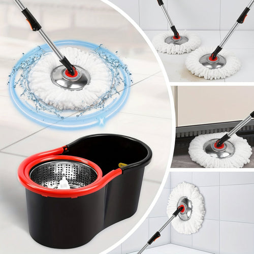Mop rotativ la 360 de grade pentru curățarea podelelor — storcere manuală fără cablu, set de lavete din microfibră