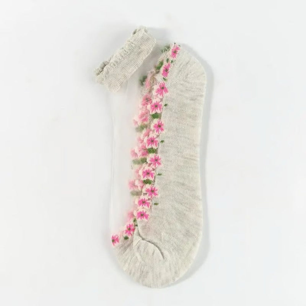 Meias de renda floral — design transparente e elástico