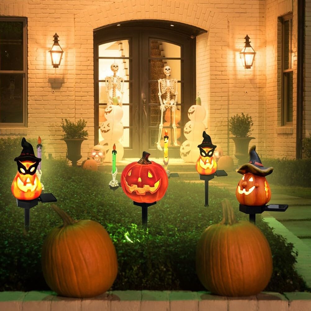 ソーラーハロウィンパンプキンライト - 4個セットの暖色系白色LEDガーデンライト