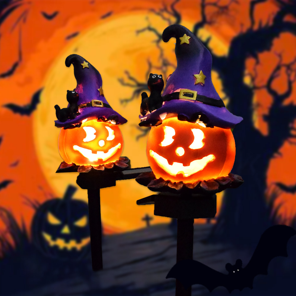 ソーラーハロウィンパンプキンライト - 4個セットの暖色系白色LEDガーデンライト