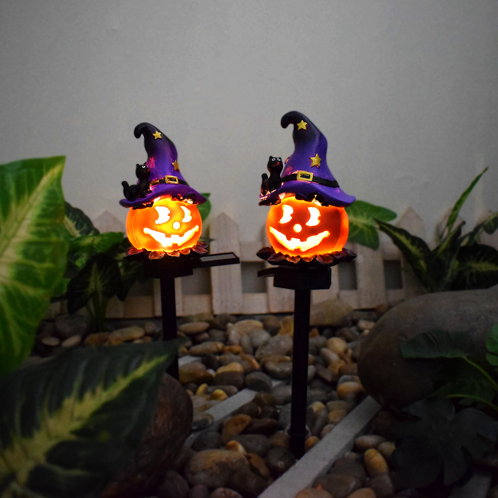 ソーラーハロウィンパンプキンライト - 4個セットの暖色系白色LEDガーデンライト