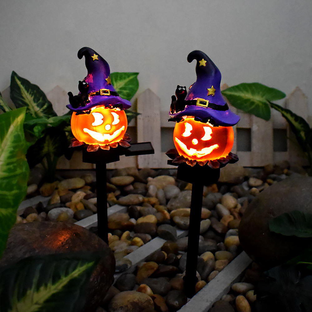 ソーラーハロウィンパンプキンライト - 4個セットの暖色系白色LEDガーデンライト