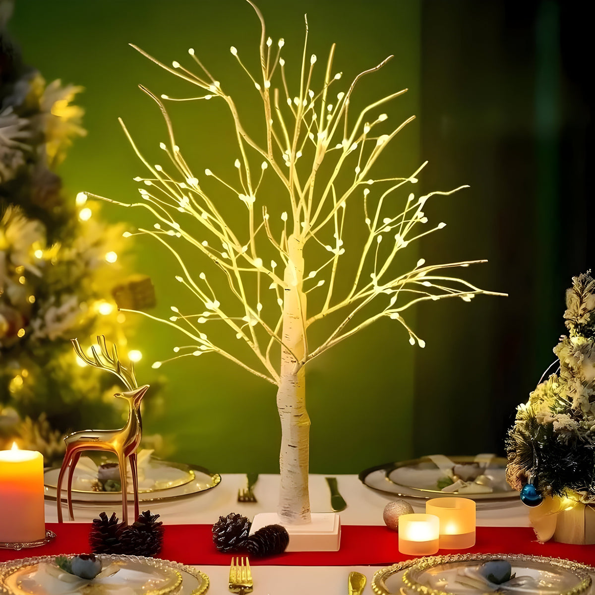 Lampă decorativă LED în formă de copac, fără fir — înălțime de 60cm, lumină alb cald