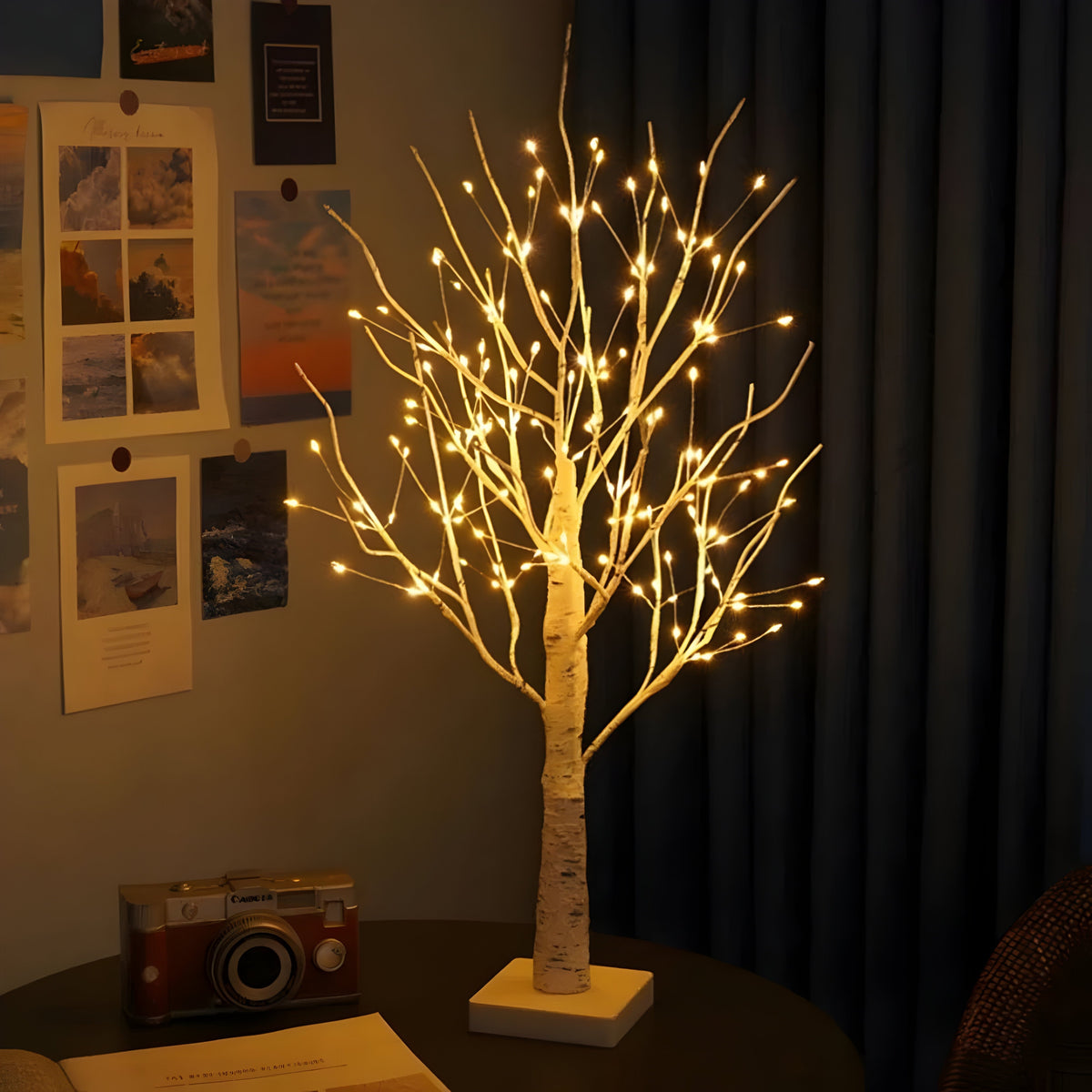 Lampă decorativă LED în formă de copac, fără fir — înălțime de 60cm, lumină alb cald