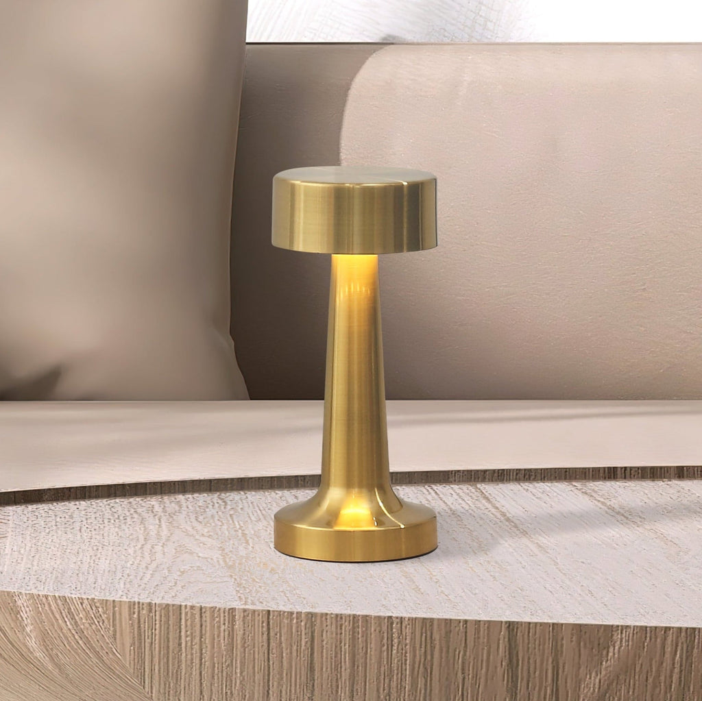 Modern Gold Metal LED Table Lamp — Cordless Touch Dimming