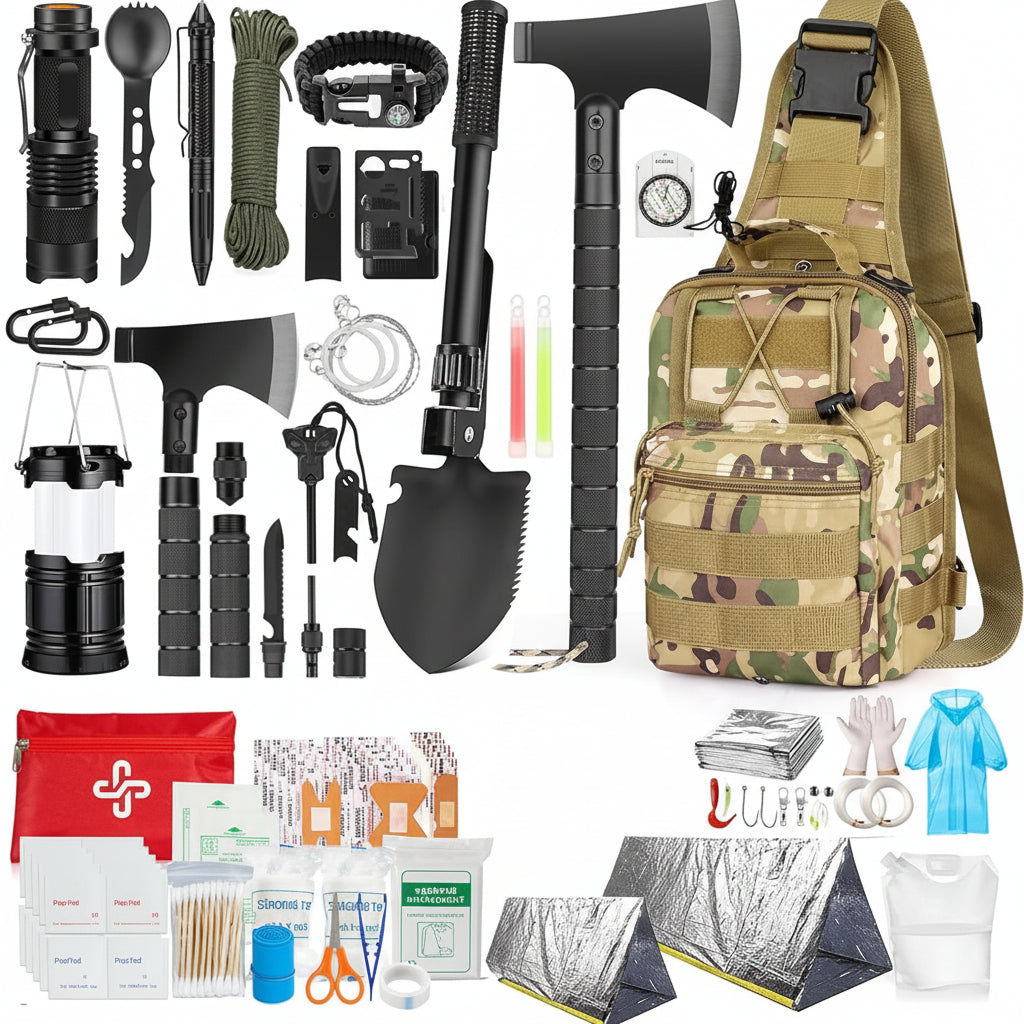 Kit compacto de emergência e sobrevivência — conjunto completo de preparação