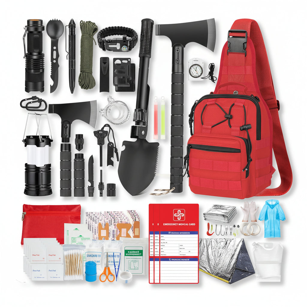 Kit compacto de emergência e sobrevivência — conjunto completo de preparação