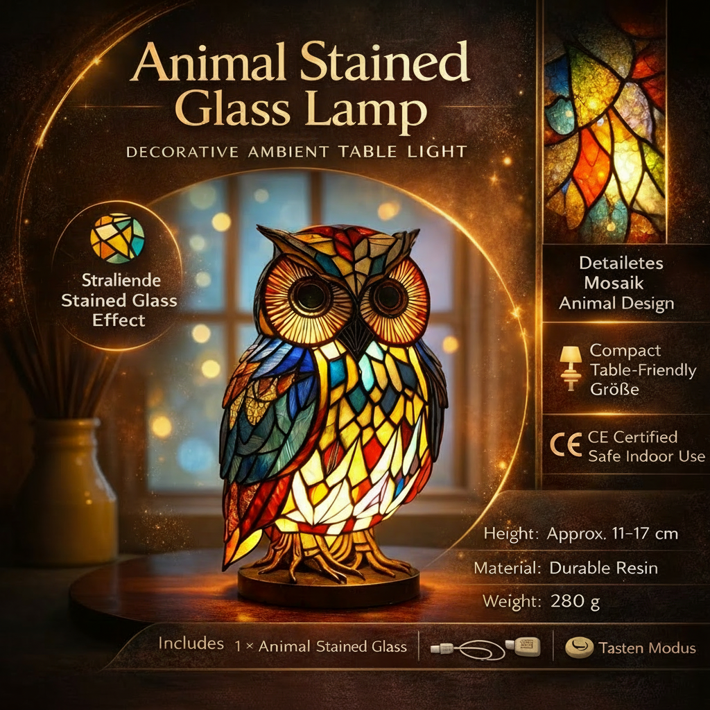Animal Table Lamp — Vintage Style Stained Glass Night Light