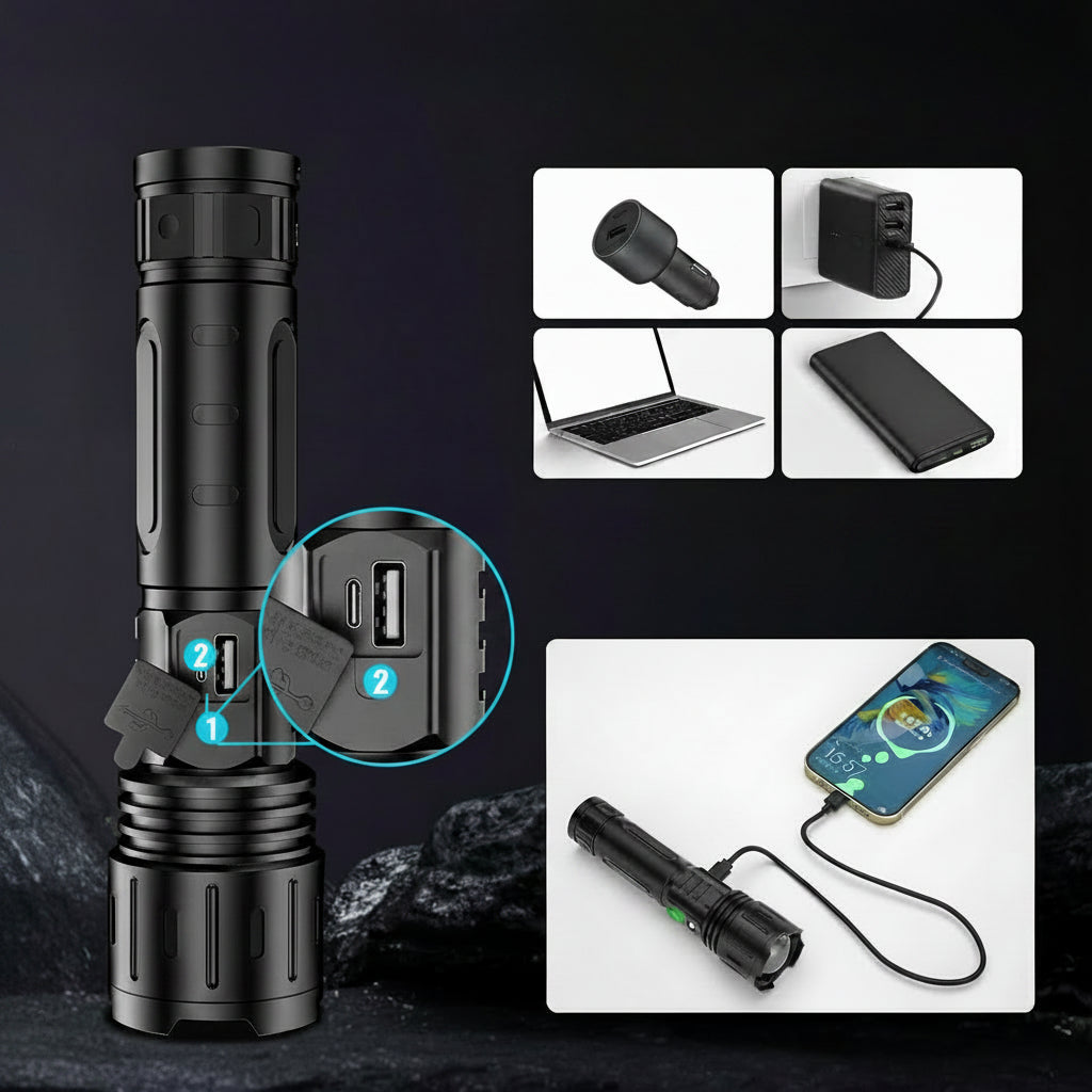 Lampe torche tactique à LED rechargeable